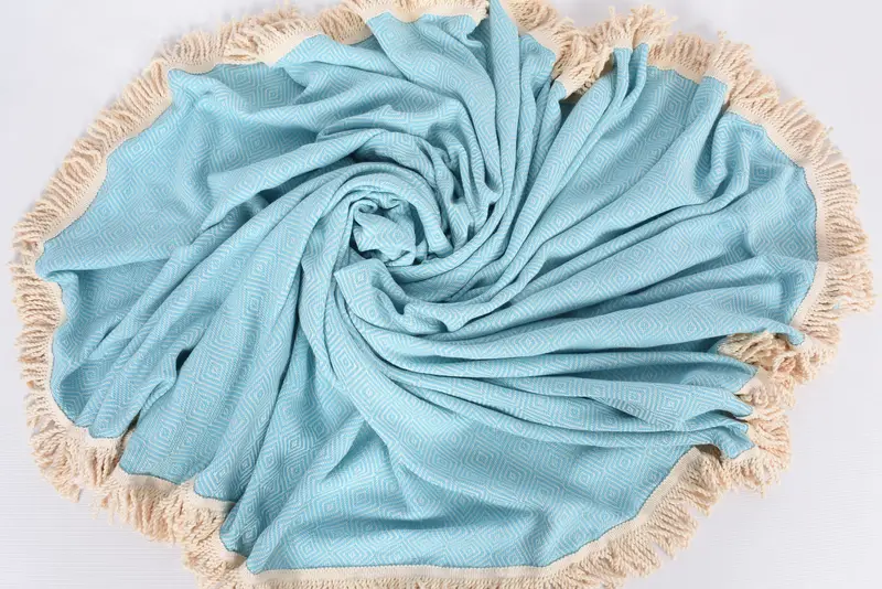 Turquoise Round Diamond Towel, Turkish Bath Towel, 63x63 Inches