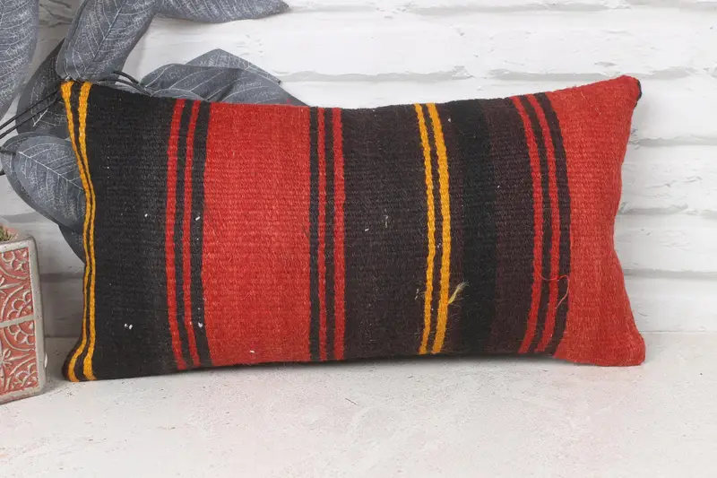Vintage Kilim Pillow, Cushion Case, Boho Pillow Sham Cover, Turkish Pillow, 8x16 Red Cushion Cover, Yoga Pillow Sham, Boho Throw Pillow - 1