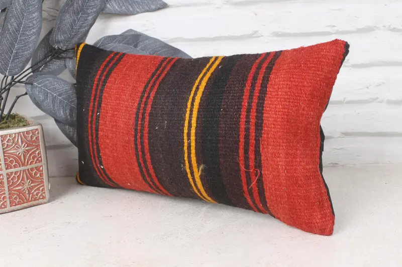 Vintage Kilim Pillow, Cushion Case, Boho Pillow Sham Cover, Turkish Pillow, 8x16 Red Cushion Cover, Yoga Pillow Sham, Boho Throw Pillow - 3