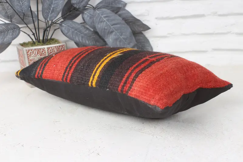 Vintage Kilim Pillow, Cushion Case, Boho Pillow Sham Cover, Turkish Pillow, 8x16 Red Cushion Cover, Yoga Pillow Sham, Boho Throw Pillow - 6
