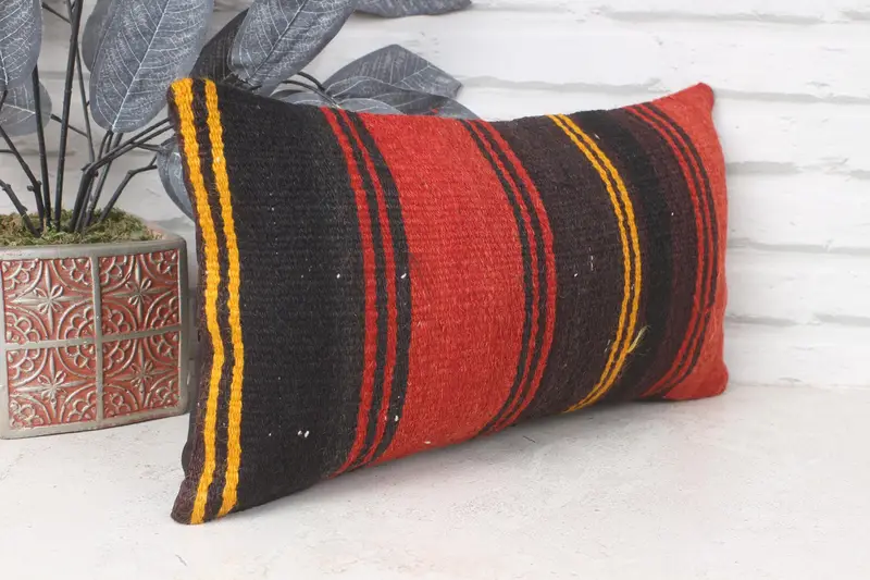 Vintage Kilim Pillow, Cushion Case, Boho Pillow Sham Cover, Turkish Pillow, 8x16 Red Cushion Cover, Yoga Pillow Sham, Boho Throw Pillow - 4