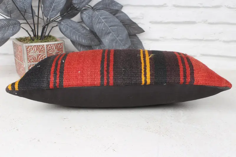 Vintage Kilim Pillow, Cushion Case, Boho Pillow Sham Cover, Turkish Pillow, 8x16 Red Cushion Cover, Yoga Pillow Sham, Boho Throw Pillow - 5
