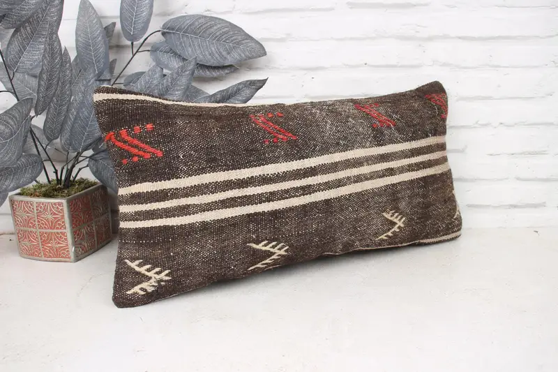 Turkish Pillow, 12x24 Brown Cushion, Outdoor Throw Cushion Case, Kilim Cushion Sham, Luxury Cushion Case, Vintage Kilim Throw Pillow, Pillow Cover - 3