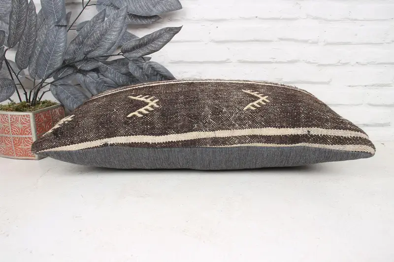 Turkish Pillow, 12x24 Brown Cushion, Outdoor Throw Cushion Case, Kilim Cushion Sham, Luxury Cushion Case, Vintage Kilim Throw Pillow, Pillow Cover - 5