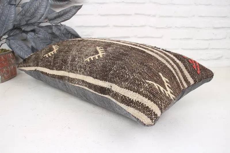 Turkish Pillow, 12x24 Brown Cushion, Outdoor Throw Cushion Case, Kilim Cushion Sham, Luxury Cushion Case, Vintage Kilim Throw Pillow, Pillow Cover - 6