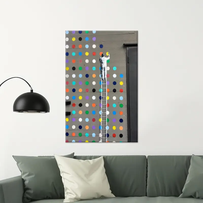 Modern Banksy Renkli Noktalar Baskılı Kanvas - Trendy Duvar Sanatı