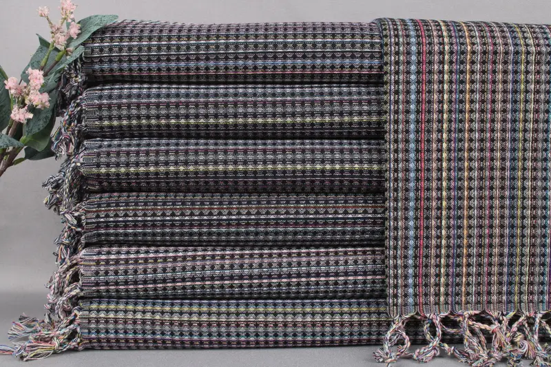 Custom Embroidered Navy Striped Hand Towel, Organic Turkish Cotton, 18x38 Inches