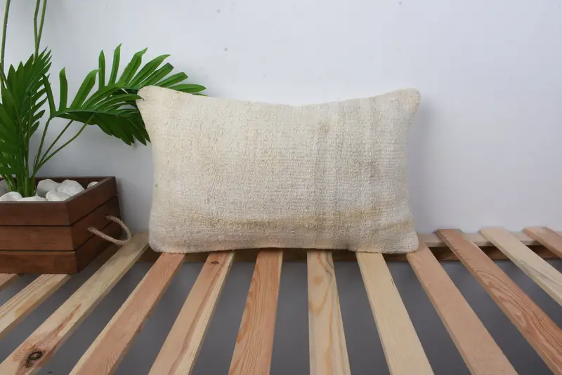 Cushion, Turkish Pillow, Kilim Pillow, Sofa Cushion Cover, Seat Pillow Case, Boho Throw Pillow, Throw Kilim Pillow, 12x20 Beige Pillow Case - 1