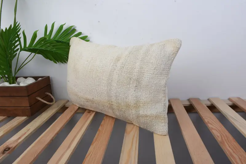 Cushion, Turkish Pillow, Kilim Pillow, Sofa Cushion Cover, Seat Pillow Case, Boho Throw Pillow, Throw Kilim Pillow, 12x20 Beige Pillow Case - 5