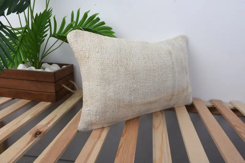 Cushion, Turkish Pillow, Kilim Pillow, Sofa Cushion Cover, Seat Pillow Case, Boho Throw Pillow, Throw Kilim Pillow, 12x20 Beige Pillow Case - 4