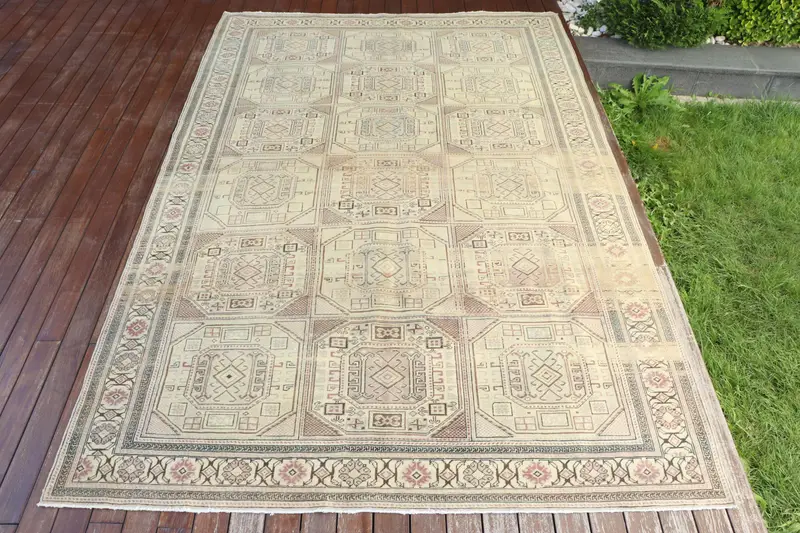 Alfombra Verde Hecha a Mano 1,8x2,8m Geométrica con Motivos Florales