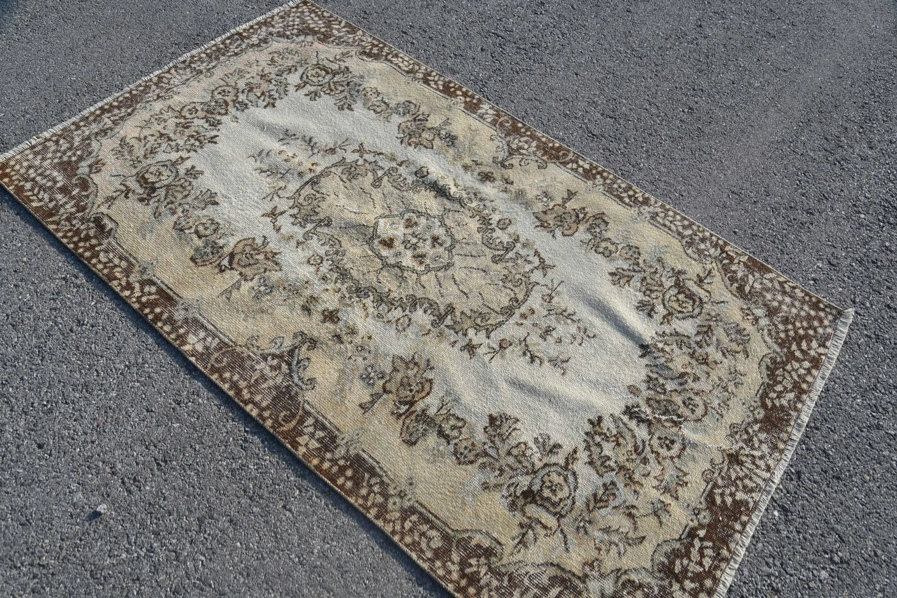 3.8x6.6 ft Vintage Rug, Beige Turkish Wool Rug - 1