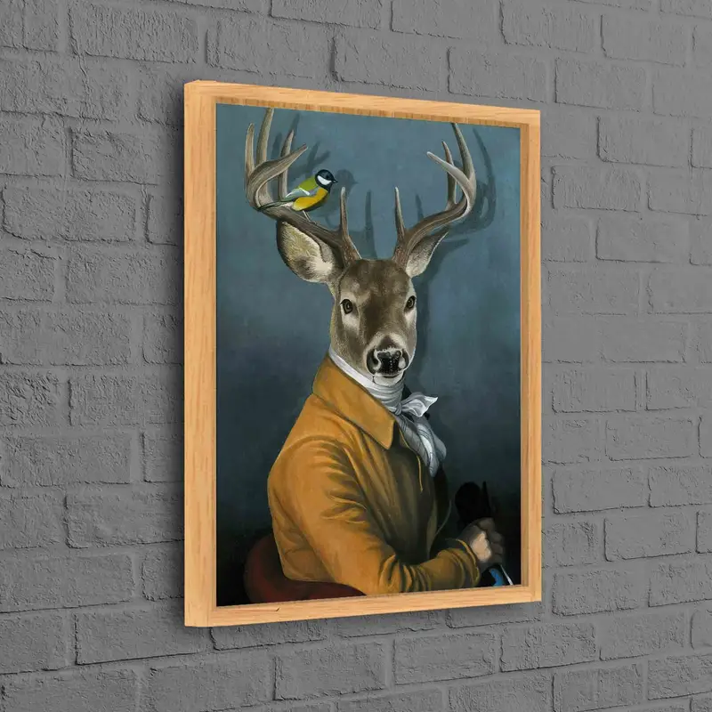 Kuşlu Zarif Geyik Kanvas Tablo: Soyut Hayvanlar Alemi Kanvas Tablo