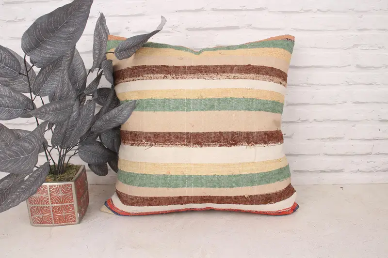 Cushion Case, Office Chair Pillow Cover, 20x20 Beige Pillow Case, Vintage Pillow, Living Room Throw Cushion Case, Gift Pillow, Kilim Cushion Sham - 1