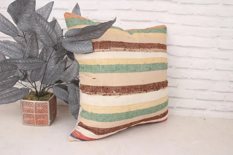 Cushion Case, Office Chair Pillow Cover, 20x20 Beige Pillow Case, Vintage Pillow, Living Room Throw Cushion Case, Gift Pillow, Kilim Cushion Sham - 3
