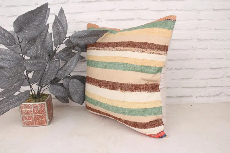Cushion Case, Office Chair Pillow Cover, 20x20 Beige Pillow Case, Vintage Pillow, Living Room Throw Cushion Case, Gift Pillow, Kilim Cushion Sham - 4