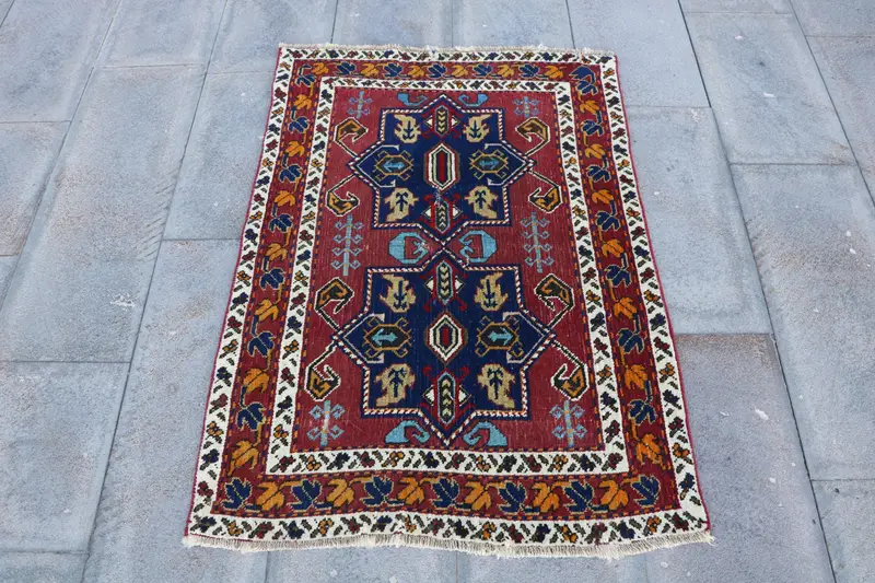 2,8x3,7 ft Teppich, kleiner türkischer Teppich, roter Oushak-Tarnteppich - 1