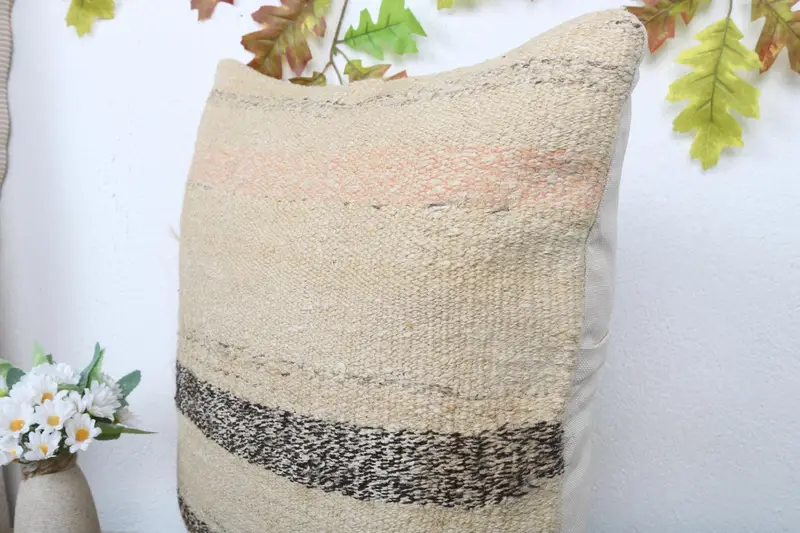 Handmade Kilim Cushion, Garden Pillow Case, Sustainable Pillow, Boho Pillow Sham Cover, Kilim Pillow Cover, 20x20 Beige Pillow, Cushion Case - 5