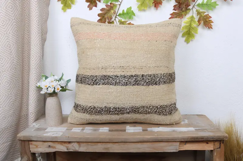 Handmade Kilim Cushion, Garden Pillow Case, Sustainable Pillow, Boho Pillow Sham Cover, Kilim Pillow Cover, 20x20 Beige Pillow, Cushion Case - 1