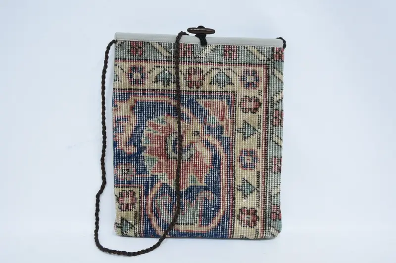 ボヘミアン ウール キリム バッグ、ヴィンテージ モチーフ ジッパー ショルダー バッグ