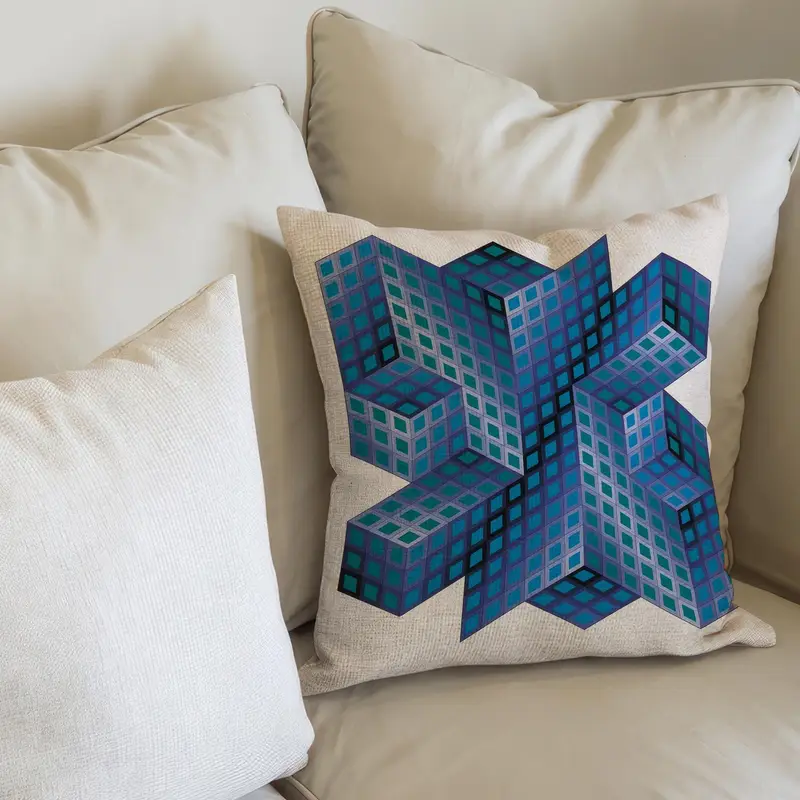 Soyut Mavi Baskılı Yastık: Modern Sanat Ev Dekorasyonu Vurgusu