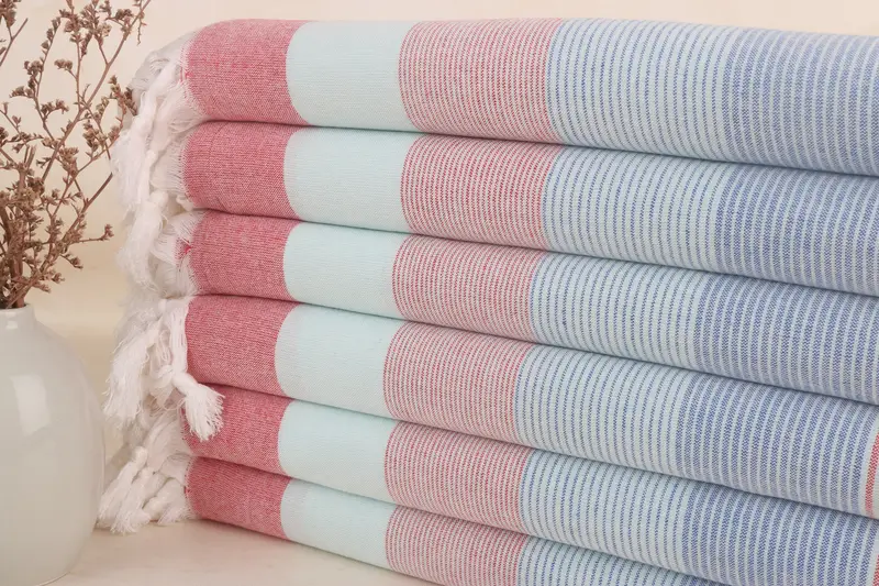 Bachelorette-Handtuch, türkische Baumwolle, Mint-Rot gestreift, 40 x 67 Zoll