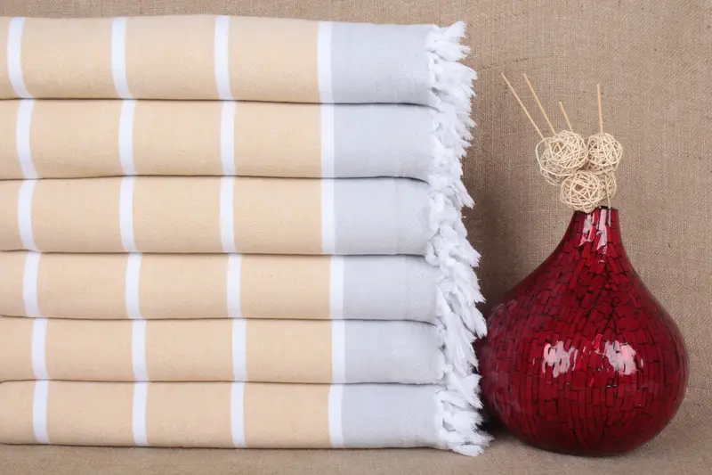 Beach Towel Organic Cotton Beige Stripes, 36x67 Inches