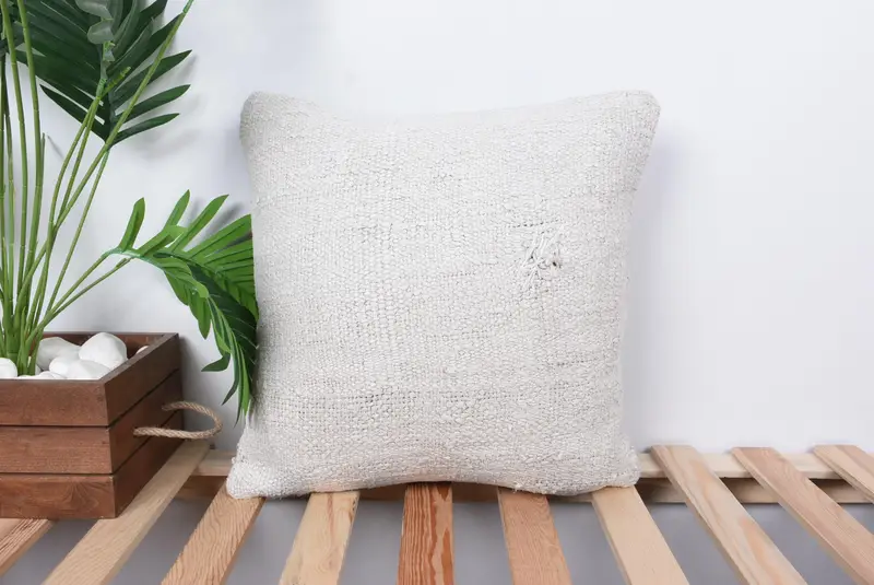 Cushion Case, Throw Kilim Pillow, Living Room Throw Pillow Sham, Kilim Pillow, Boho Pillow Sham Cover, 16x16 White Pillow Case - 1