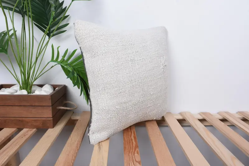 Cushion Case, Throw Kilim Pillow, Living Room Throw Pillow Sham, Kilim Pillow, Boho Pillow Sham Cover, 16x16 White Pillow Case - 4