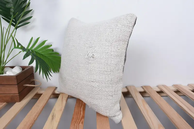 Cushion Case, Throw Kilim Pillow, Living Room Throw Pillow Sham, Kilim Pillow, Boho Pillow Sham Cover, 16x16 White Pillow Case - 5
