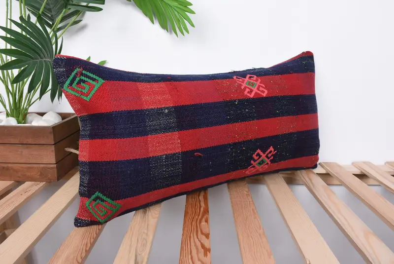 Kişiselleştirilmiş Hediye Yastığı Yastığı Kapağı, Kilim Yastığı, Boho Yastığı, Kanepe Yastığı Yastığı Kapağı, 12x24 Kırmızı Yastık, Yastık, At Kilim Yastığı - 4