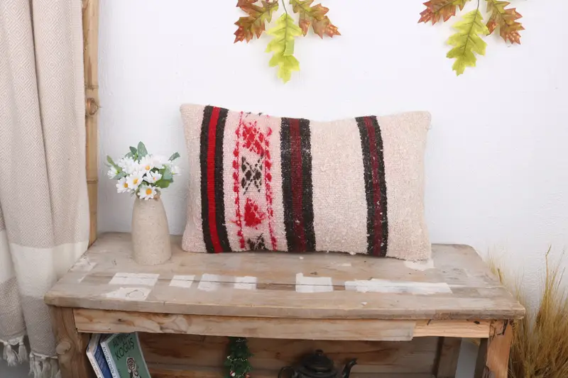 Kilim Cushion Sham, Throw Kilim Pillow, Ethnical Kilim Rug Pillow, Ethnic Pillow Cover Pillow Sham, Pillow Cover, 12x20 White Pillow Cover - 1