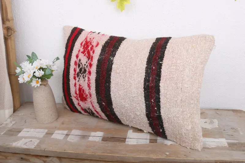 Kilim Cushion Sham, Throw Kilim Pillow, Ethnical Kilim Rug Pillow, Ethnic Pillow Cover Pillow Sham, Pillow Cover, 12x20 White Pillow Cover - 4