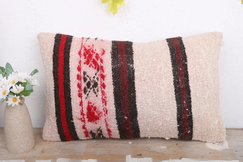 Kilim Cushion Sham, Throw Kilim Pillow, Ethnical Kilim Rug Pillow, Ethnic Pillow Cover Pillow Sham, Pillow Cover, 12x20 White Pillow Cover - 2