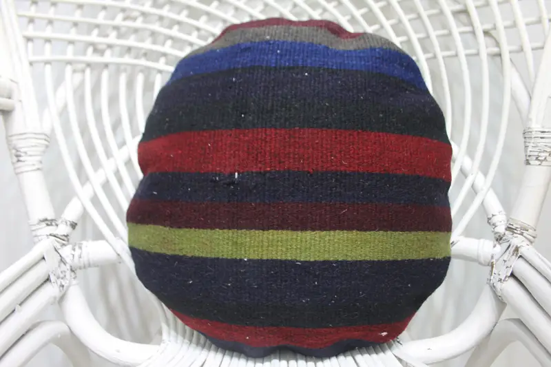 Handmade Embroidered Pink Throw Pillow, Vintage Striped Cushion