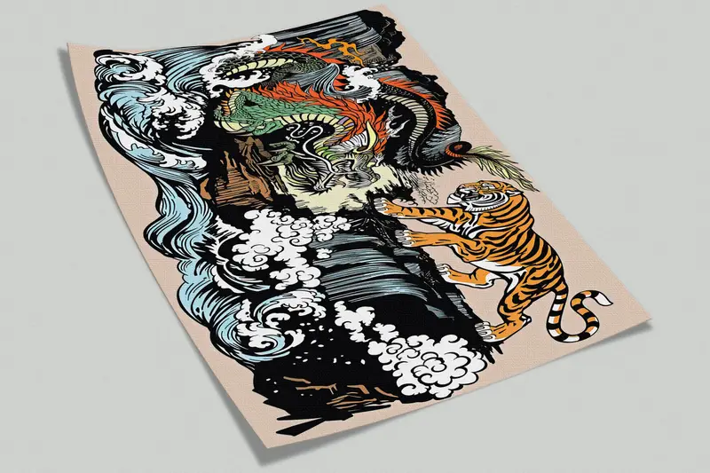 Paper Wall Art ,Bright Wall Paper,Japanese Tiger and Dragon Wall Art,Custom Wall Paper,Utagawa Kuniyoshi Wallpaper, - 9