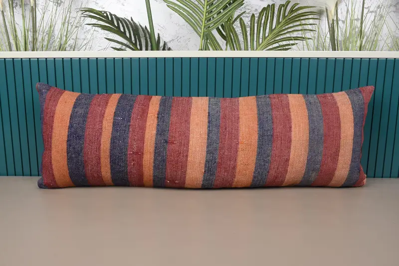 Rot & Bronze gestreiftes Wurfkissen, 12x36 besticktes Kissen