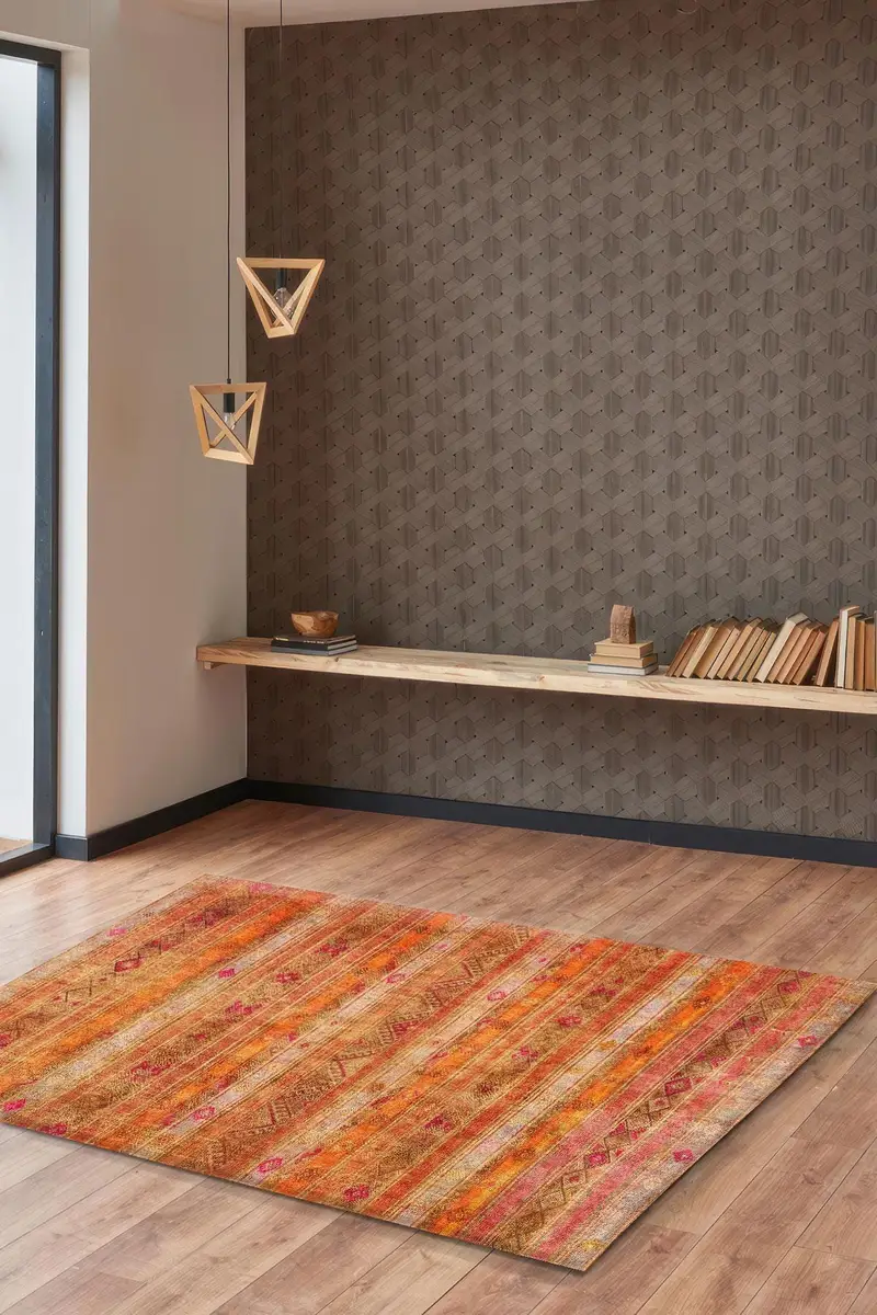 エレガントなプリントラグ：モダンなデザインと柔らかな質感