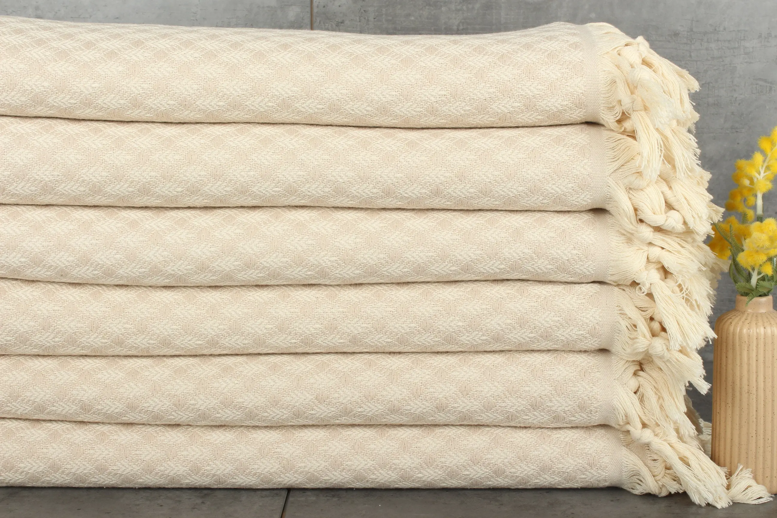 Bedspread Floral Patterned Cotton Throw 73x87 Inches Beige - 1
