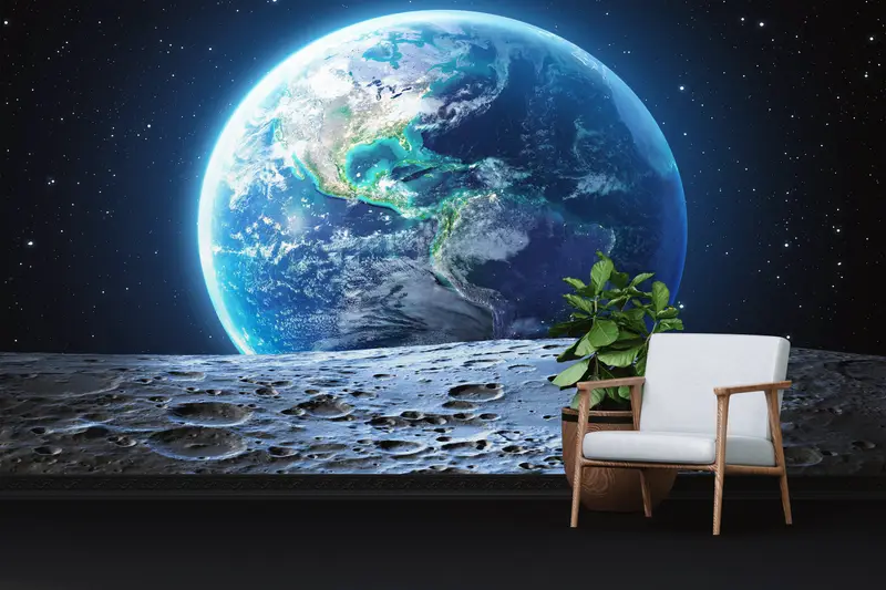 Enchanting Printed Wallpaper: Starry Sky & Earth View