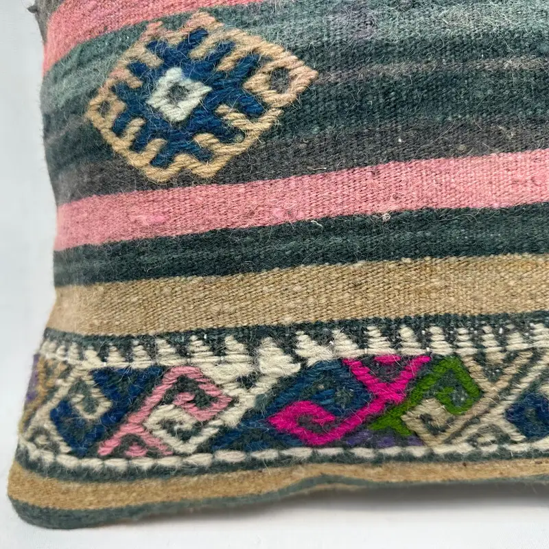 Vintage Pillow, Kilim Pillow Cover, Pillow Sham, Nomadic Cushion Cover, 16x16 Blue Pillow, Rustic Pillow Case, Handmade Kilim Cushion - 4