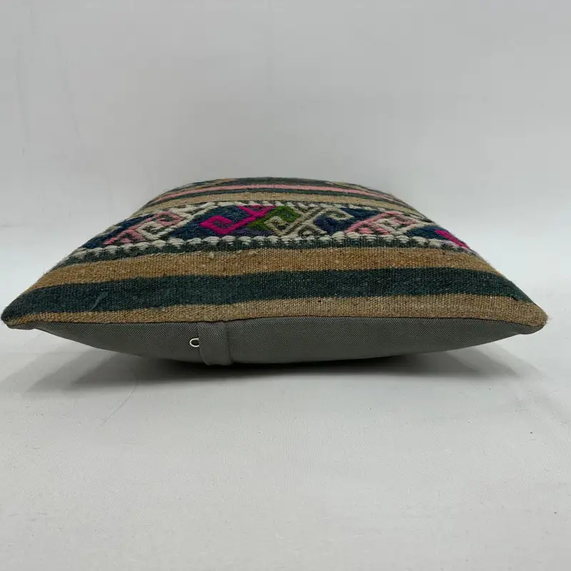 Vintage Pillow, Kilim Pillow Cover, Pillow Sham, Nomadic Cushion Cover, 16x16 Blue Pillow, Rustic Pillow Case, Handmade Kilim Cushion - 5