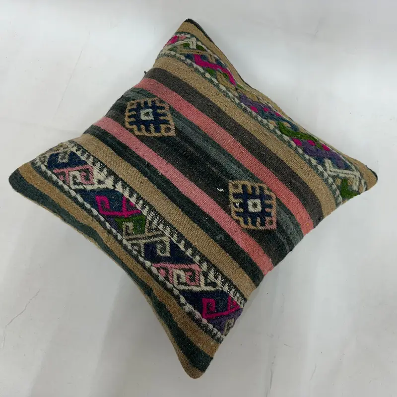Vintage Pillow, Kilim Pillow Cover, Pillow Sham, Nomadic Cushion Cover, 16x16 Blue Pillow, Rustic Pillow Case, Handmade Kilim Cushion - 6