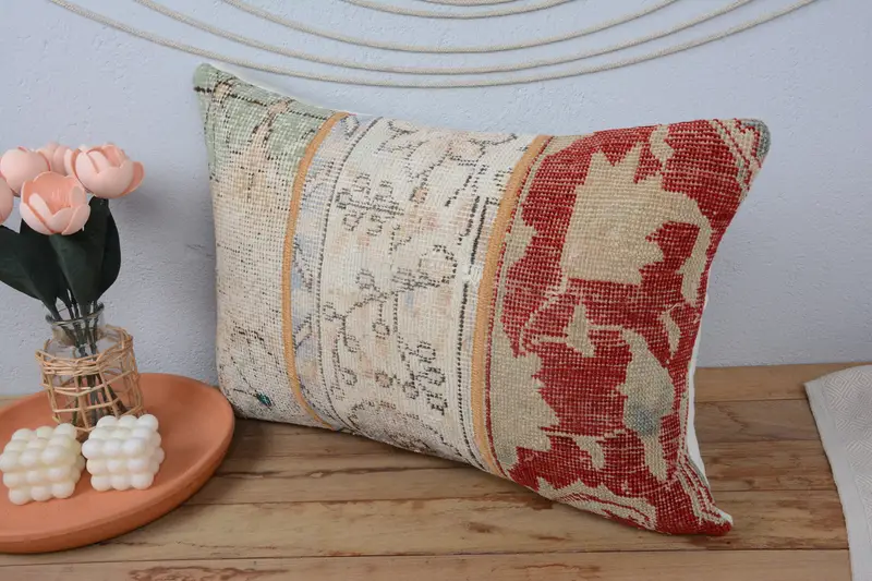 Gift Pillow, Pillow Sham, Outdoor Bolster Pillow, Boho Pillow, 16x24 Beige Cushion, Handmade Kilim Cushion, Meditation Pillow Sham, Colorful Cushion - 4