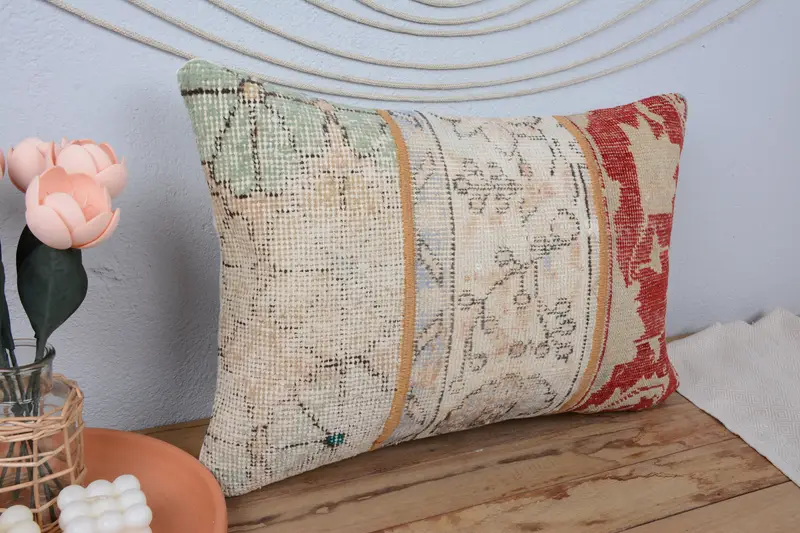 Gift Pillow, Pillow Sham, Outdoor Bolster Pillow, Boho Pillow, 16x24 Beige Cushion, Handmade Kilim Cushion, Meditation Pillow Sham, Colorful Cushion - 1