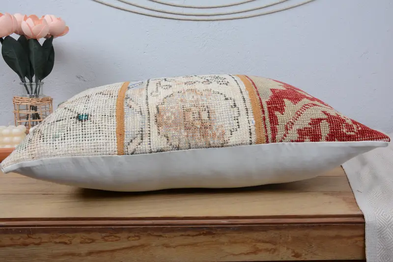 Gift Pillow, Pillow Sham, Outdoor Bolster Pillow, Boho Pillow, 16x24 Beige Cushion, Handmade Kilim Cushion, Meditation Pillow Sham, Colorful Cushion - 5