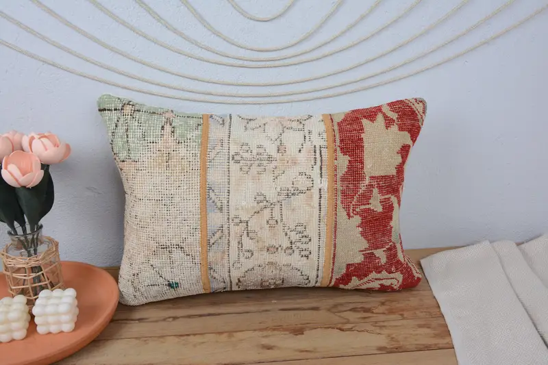 Gift Pillow, Pillow Sham, Outdoor Bolster Pillow, Boho Pillow, 16x24 Beige Cushion, Handmade Kilim Cushion, Meditation Pillow Sham, Colorful Cushion - 2