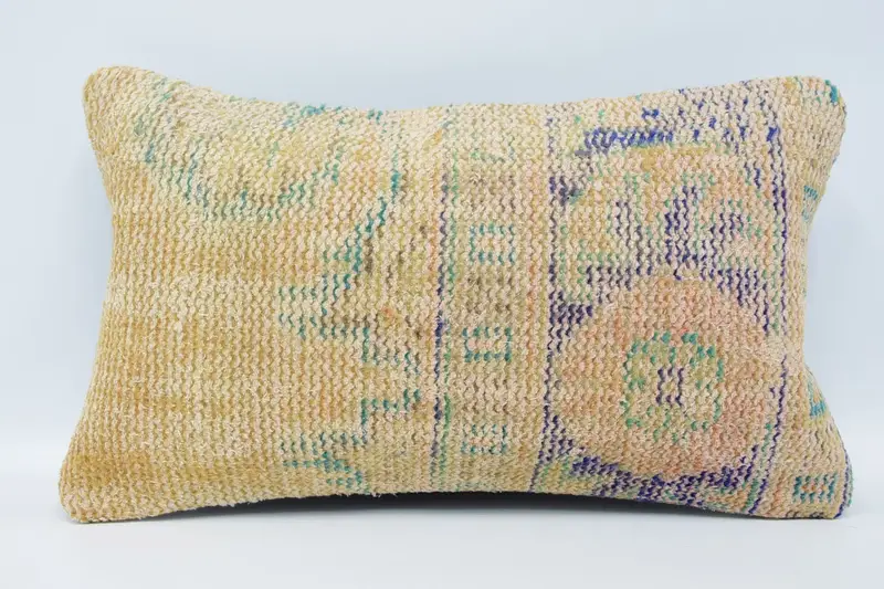 Turkish Beige Bohemian Cushion, Moroccan 12x20 inch Office Pillow - 1