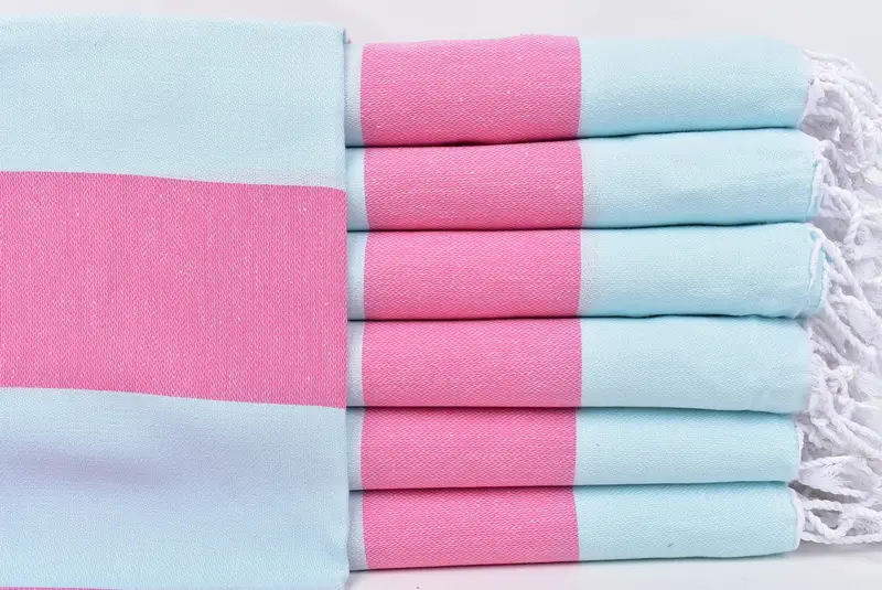 Turkish Bath Towel Mint-Fuchsia Striped, Beige, 40x71 Inches