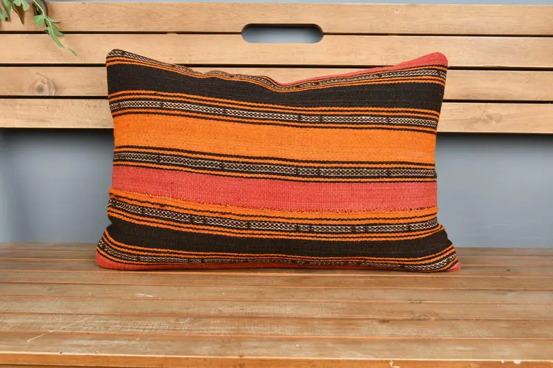 16x24 Orange Pillow Sham, Pillow Cover, Ethnical Kilim Rug Pillow, Armchair Pillow Cover, Home Decor Pillow, Boho Pillow - 6